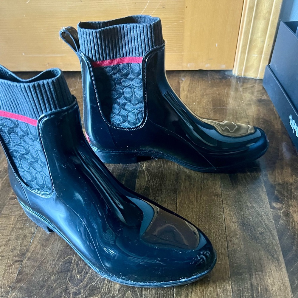 Coach Black and Red Patterned Rain Boots